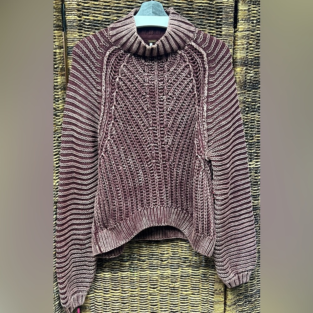 Free People Mauve Cable Knit Turtleneck Sweater